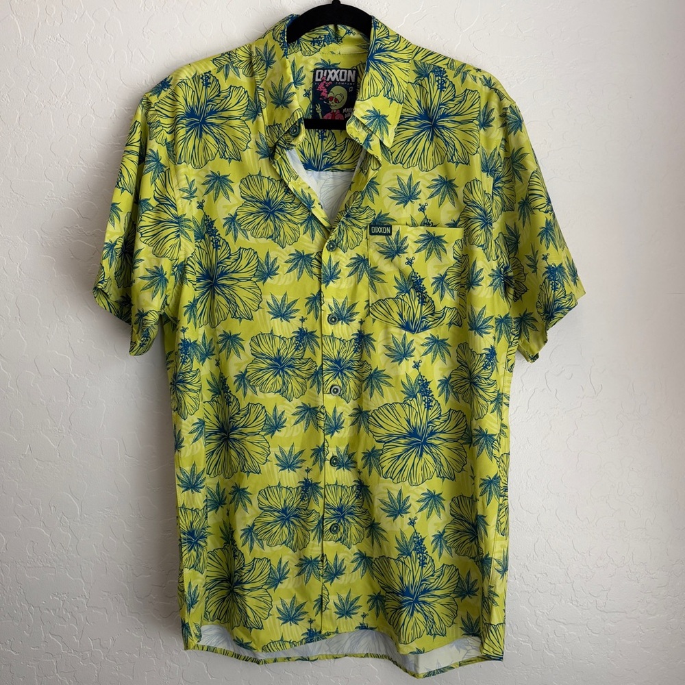 Dixxon Men's Maui‎ Waui Short Sleeve Party Shirt Hibiscus Green Medium
